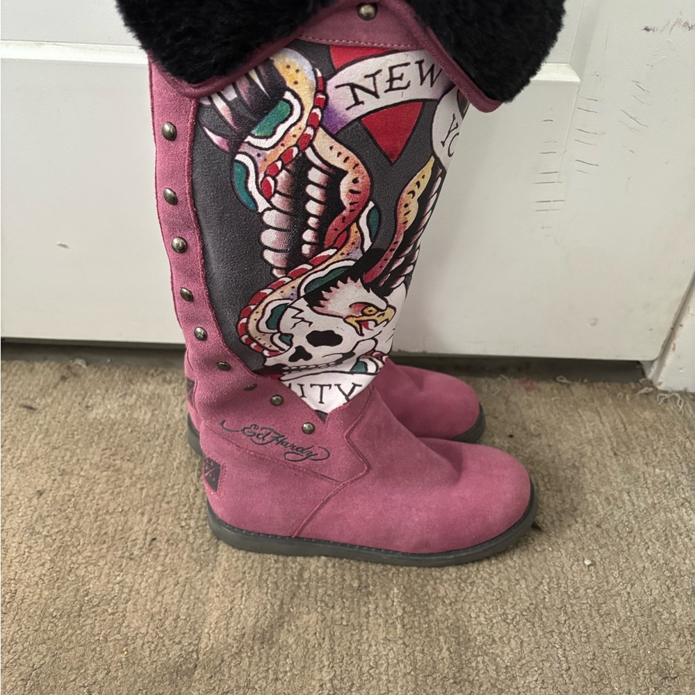 Ed Hardy Pink Winter & Rain Boots